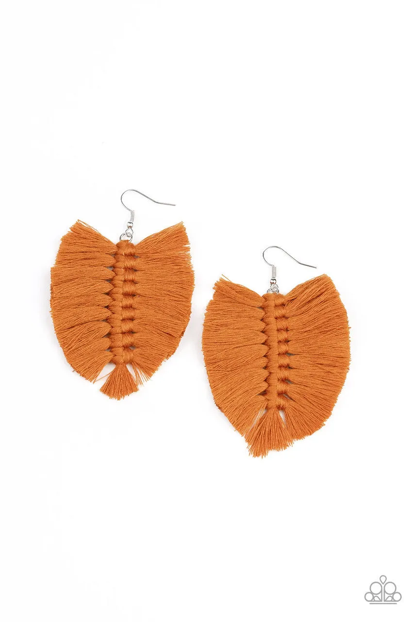 Knotted Native - Brown - Thread Tassel Paparazzi Fishhook Earrings