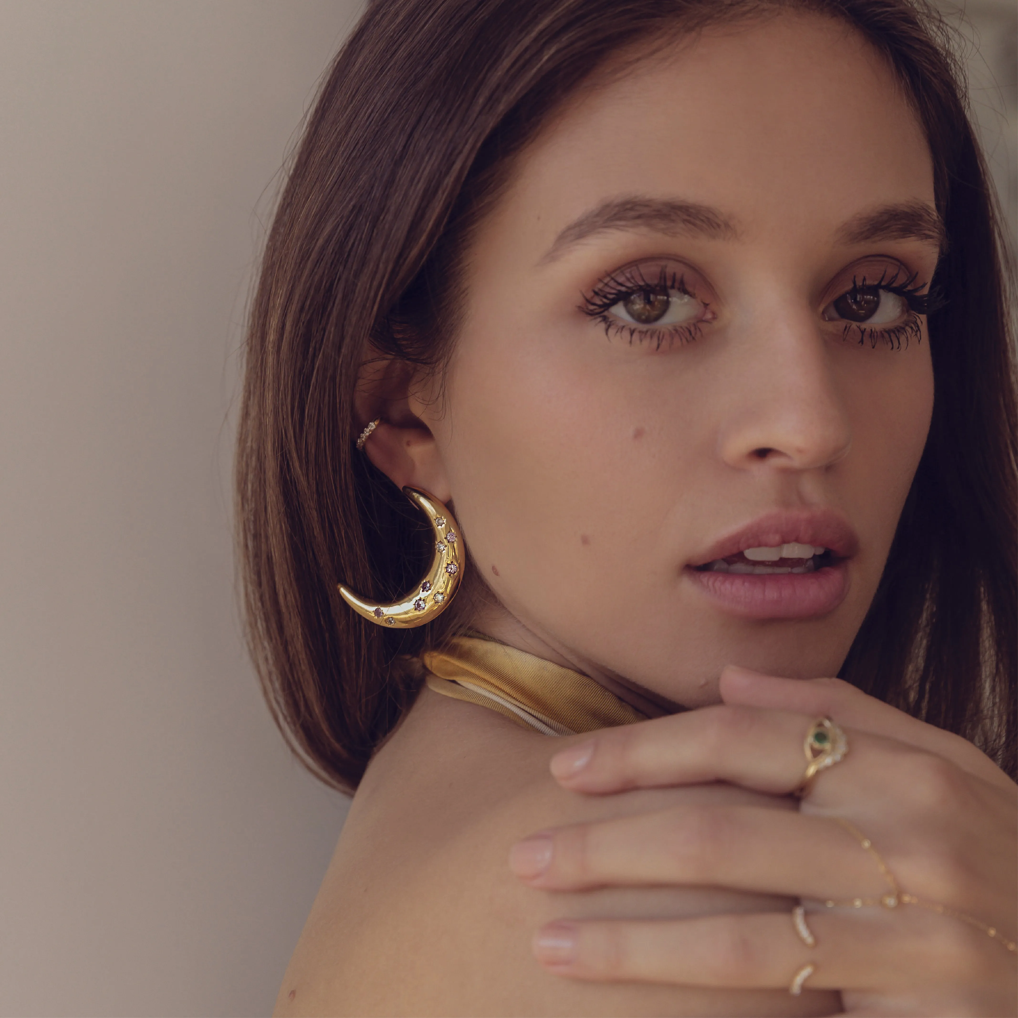 La Luna White Sapphire Earrings-Gold