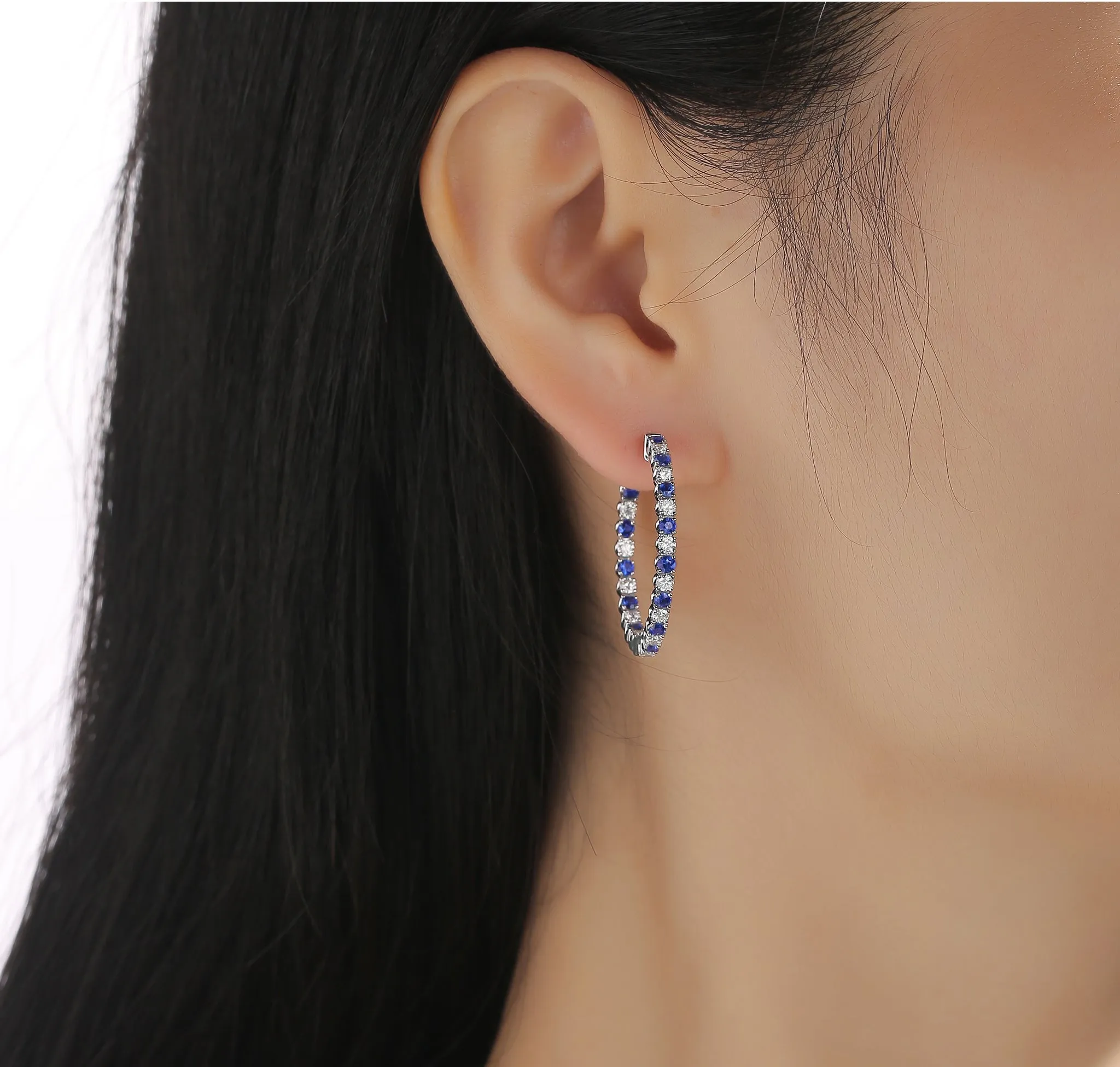 Lab Grown Diamond 2.26ctw In and Out Hoop Earrings <br> E-01163WBS