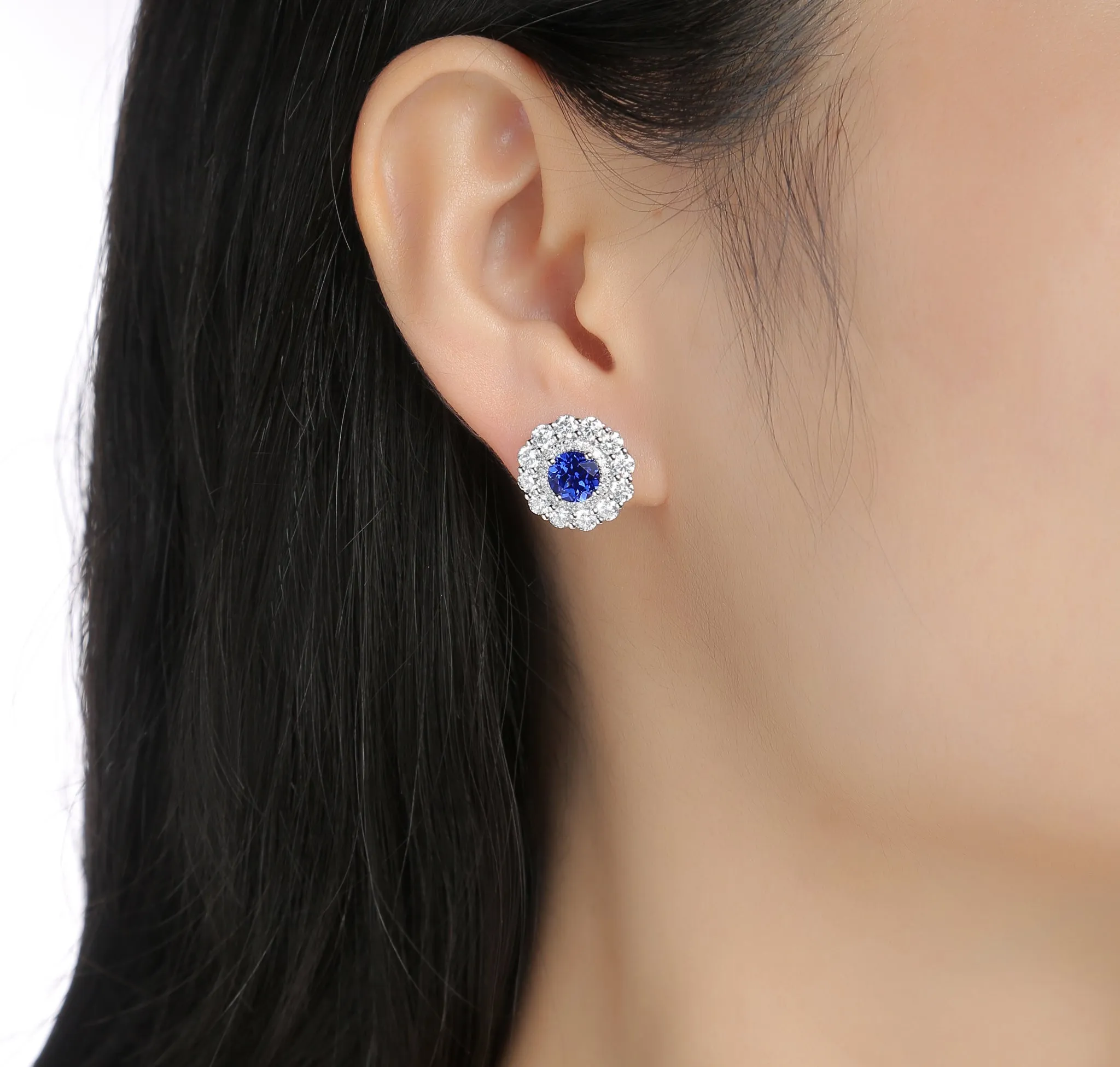 Lab Grown Diamond 4.19ctw Halo Stud Earrings <br> E-01915BSA