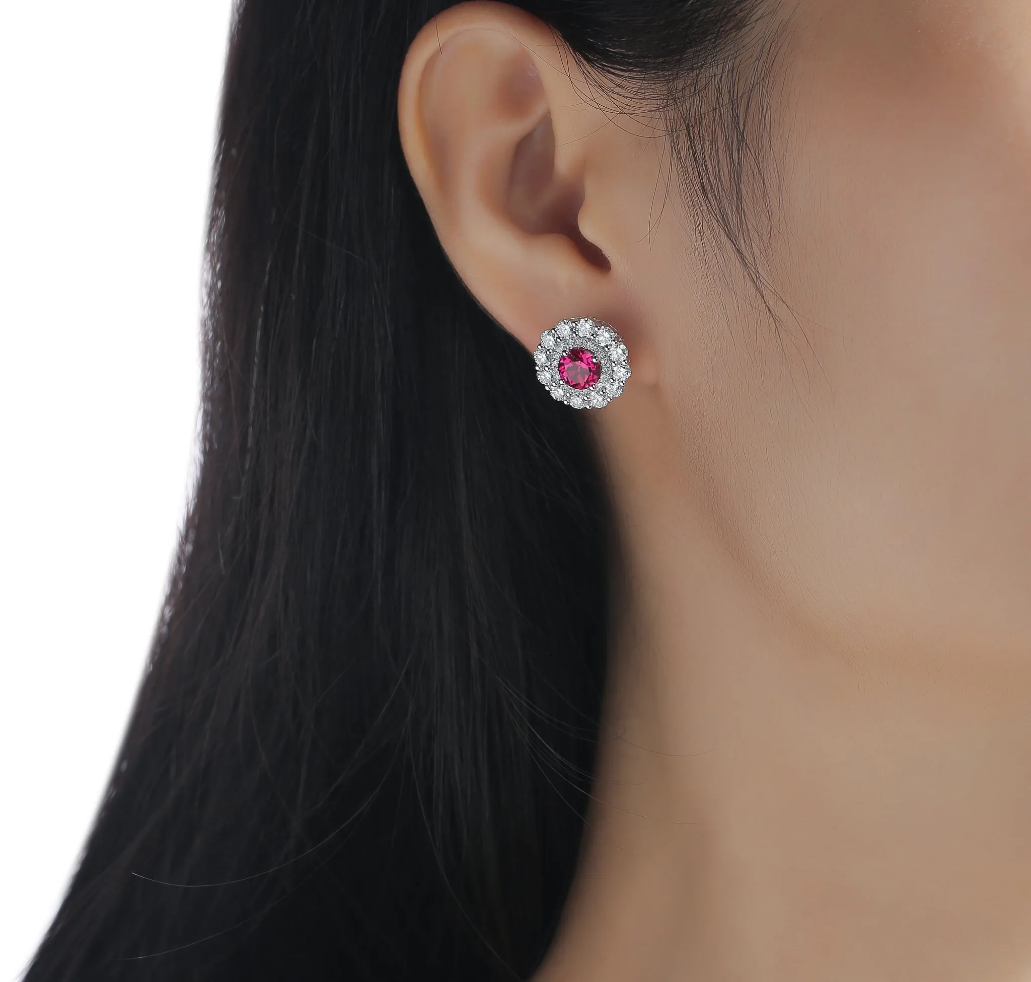 Lab Grown Diamond 4.19ctw Halo Stud Earrings <br> E-01915RUW