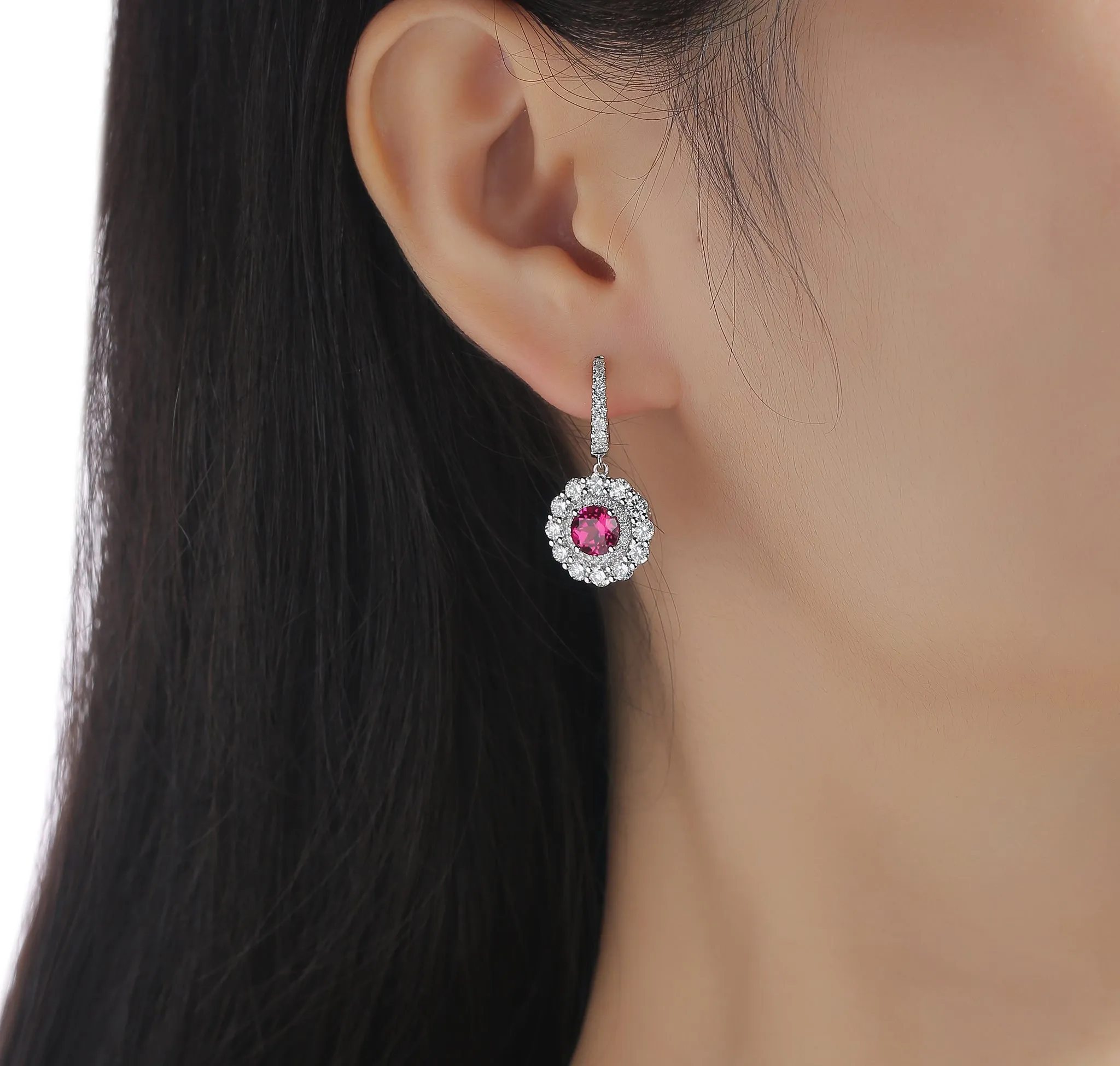 Lab Grown Diamond 4.53ctw Halo Drop Dangle Earrings <br> E-01914RUW