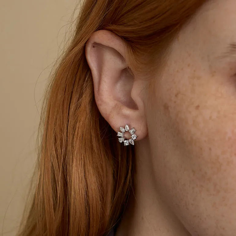 Lab Grown Multi Shape Diamond Circle Earrings