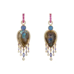 Labradorite, boulder opal, tanzanite diamond drops