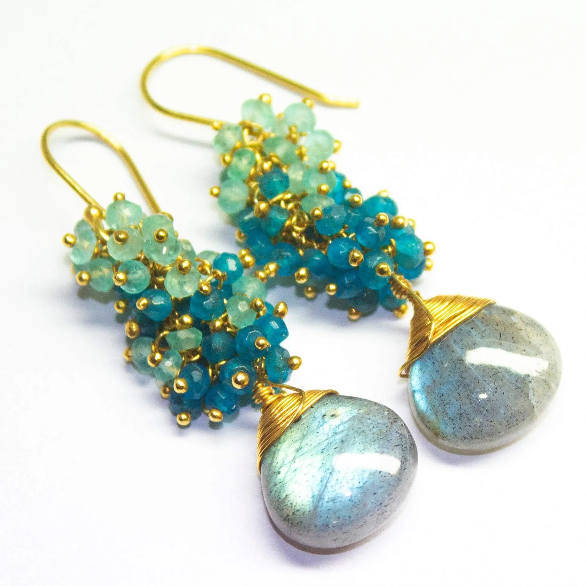 Labradorite Earrings Blue Apatite Earrings Elegant Small Cluster Earrings Apatite Earrings Blue Gemstone Gold Vermeil Earrings