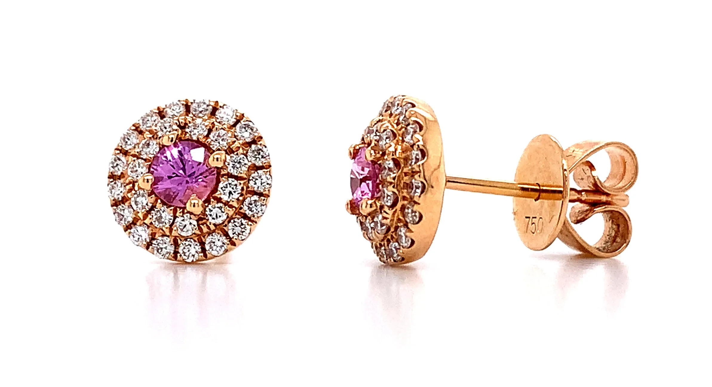 Ladies Diamond and Pink Sapphire Stud Earrings