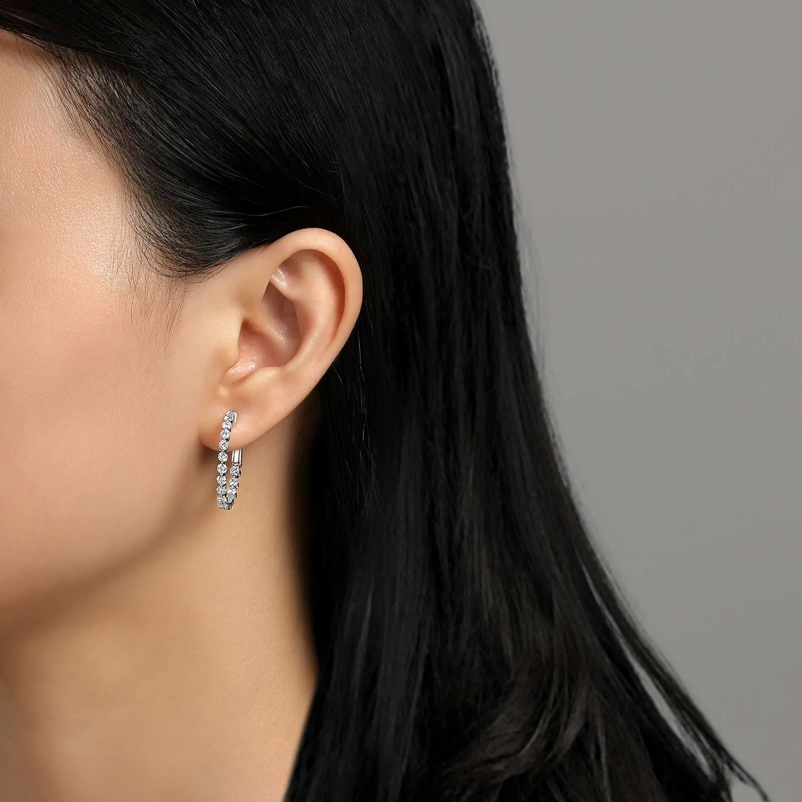 Lafonn Round Cut One Inch Round Cut Simulated Diamond Hoop Earrings