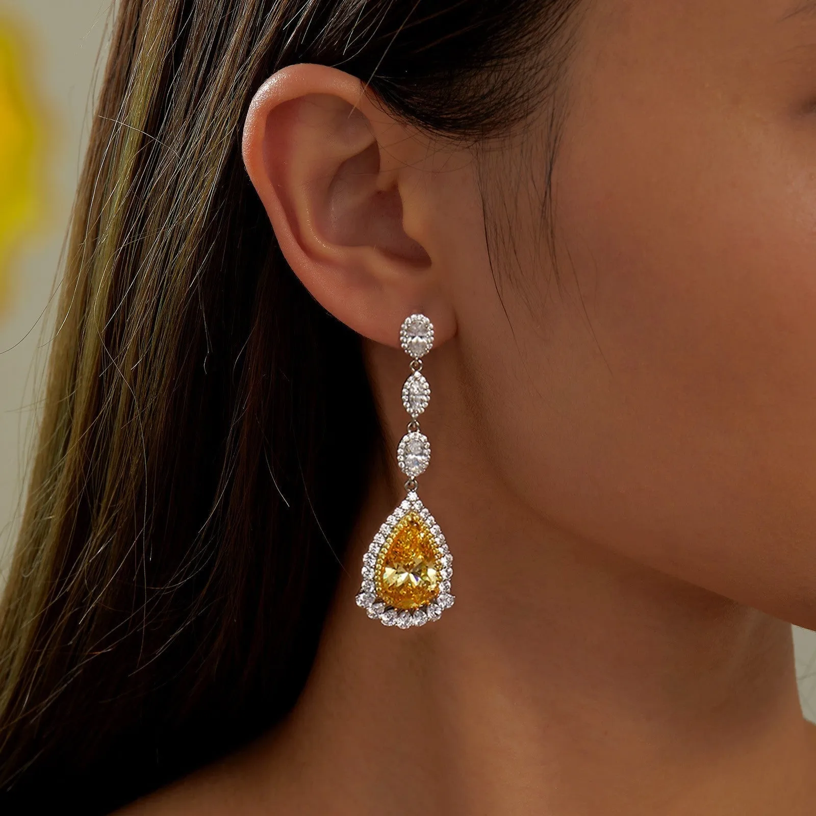 Lafonn Simulated Canary Yellow Pear Cut Diamond Earrings