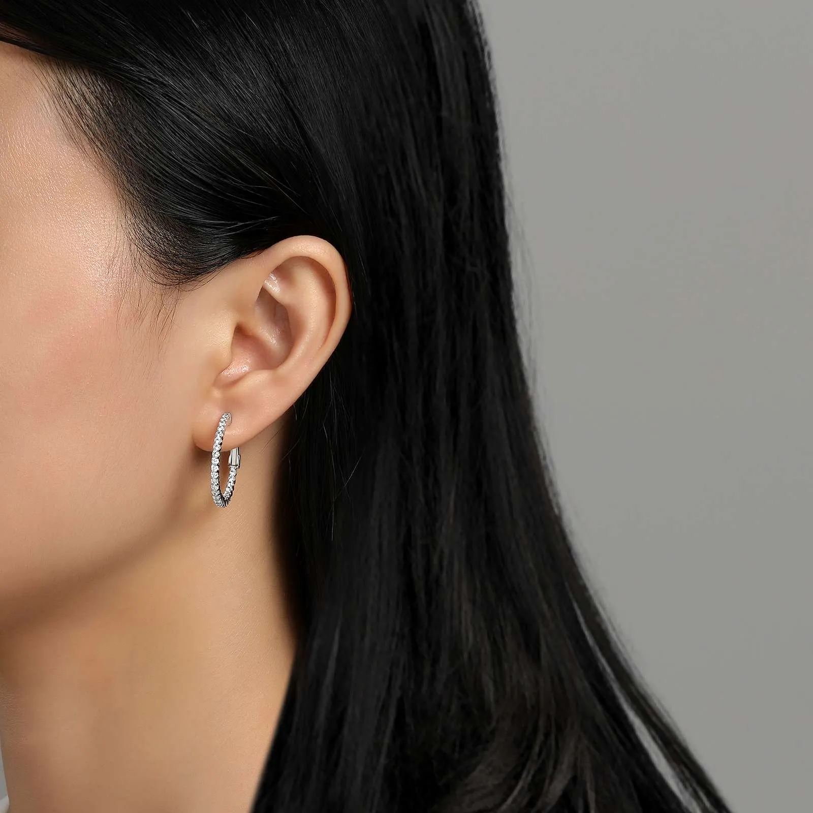 Lafonn Simulated Diamond Round Cut Thin Hoop Earrings