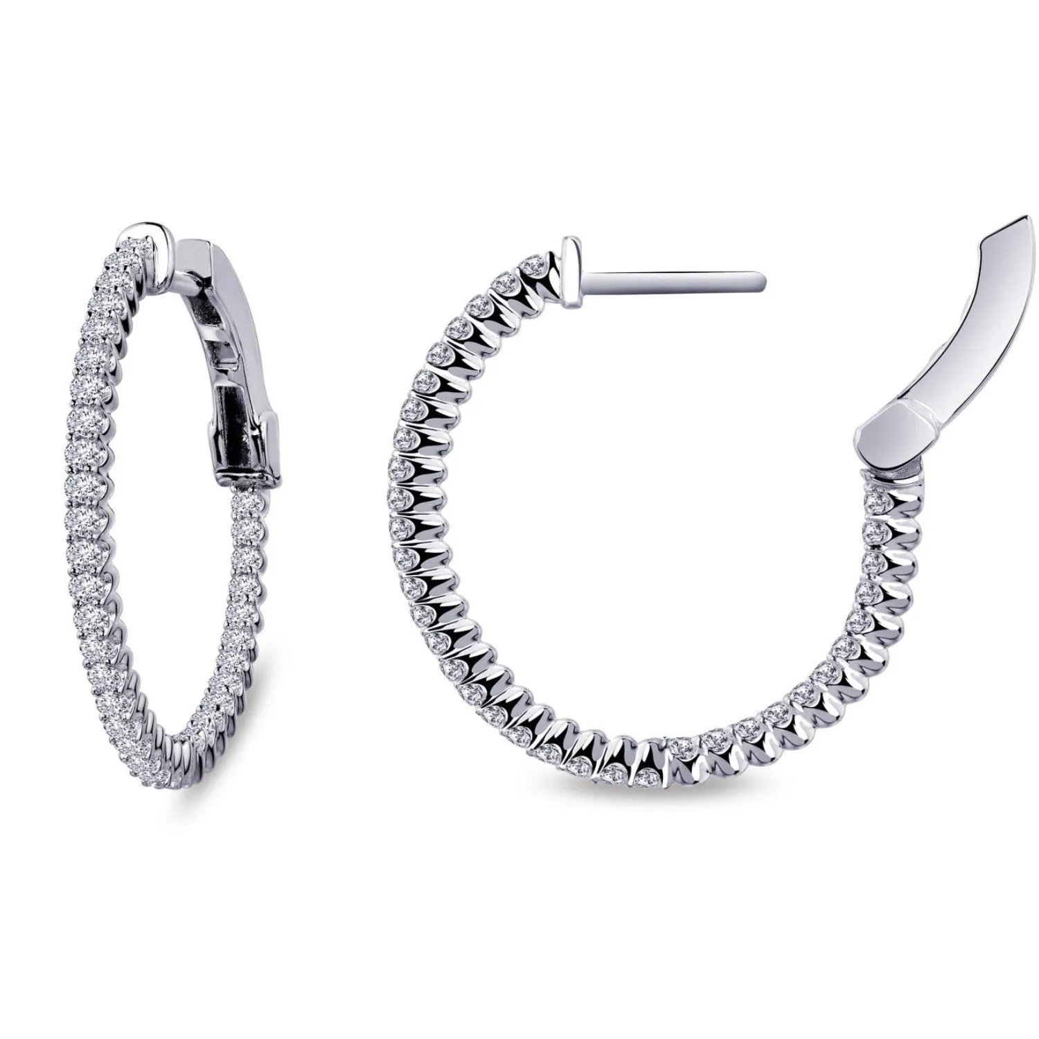 Lafonn Simulated Diamond Round Cut Thin Hoop Earrings