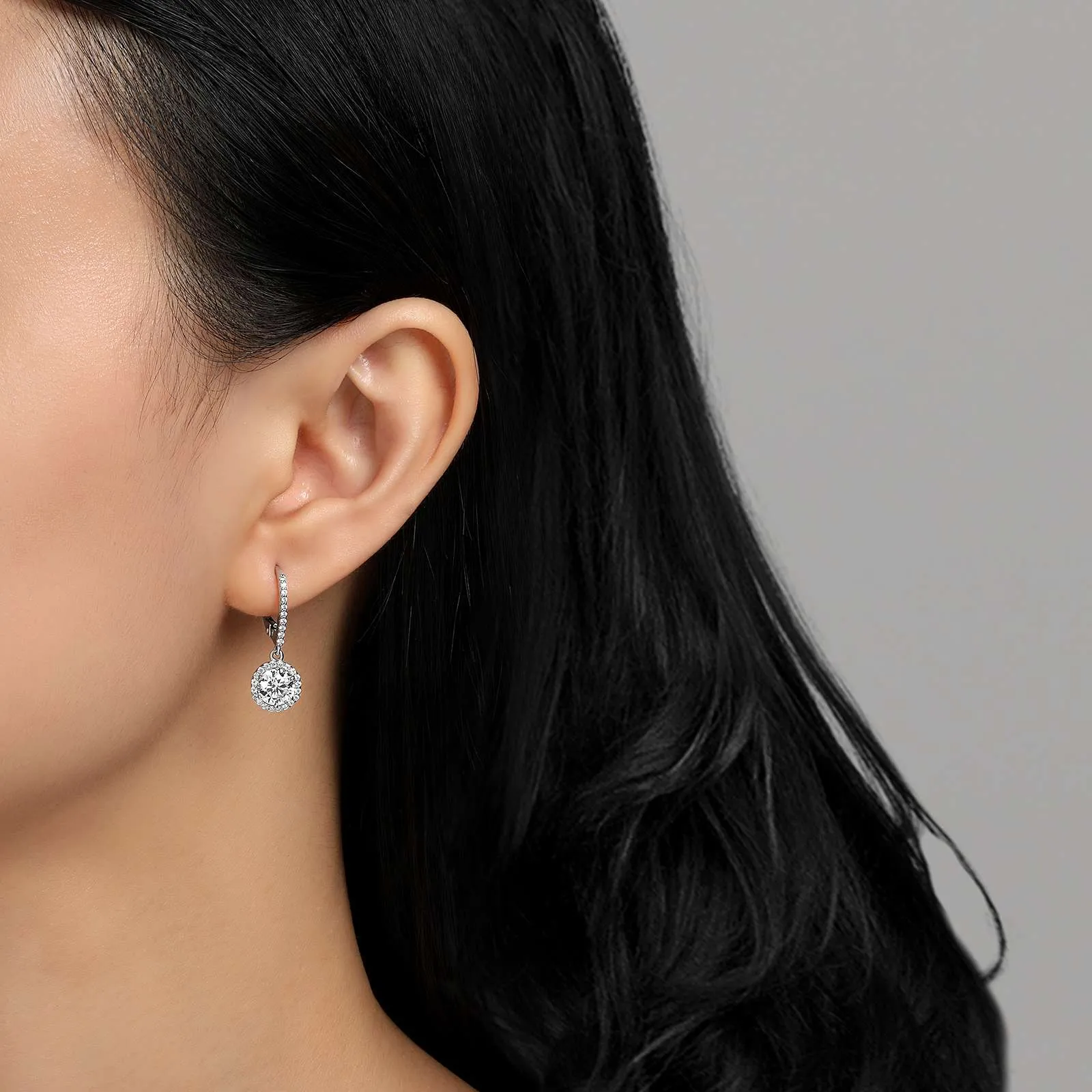 Lafonn Sterling Silver Platinum Plated Simulated Diamond Halo Dangle Earrings