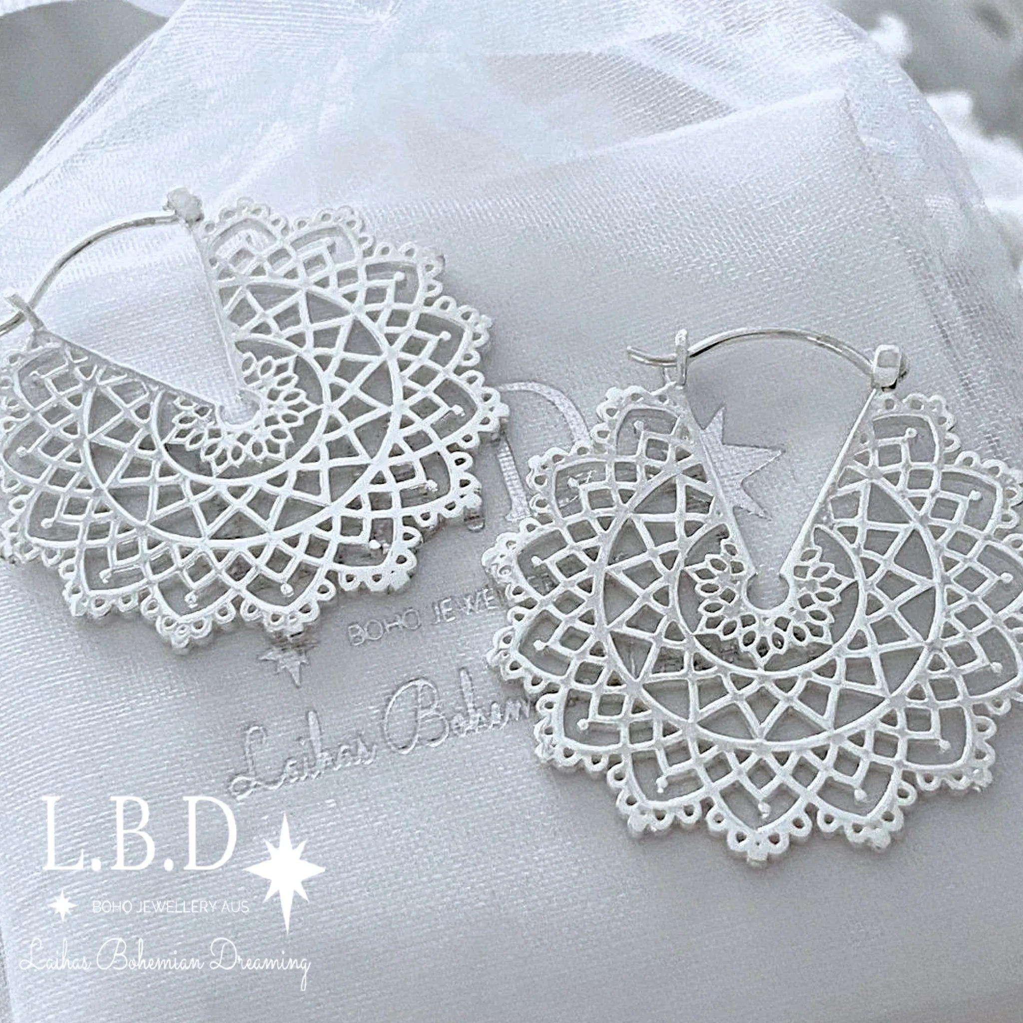Laihas Prestige Bohemian Lace Mandala Hoop Earrings 38mm