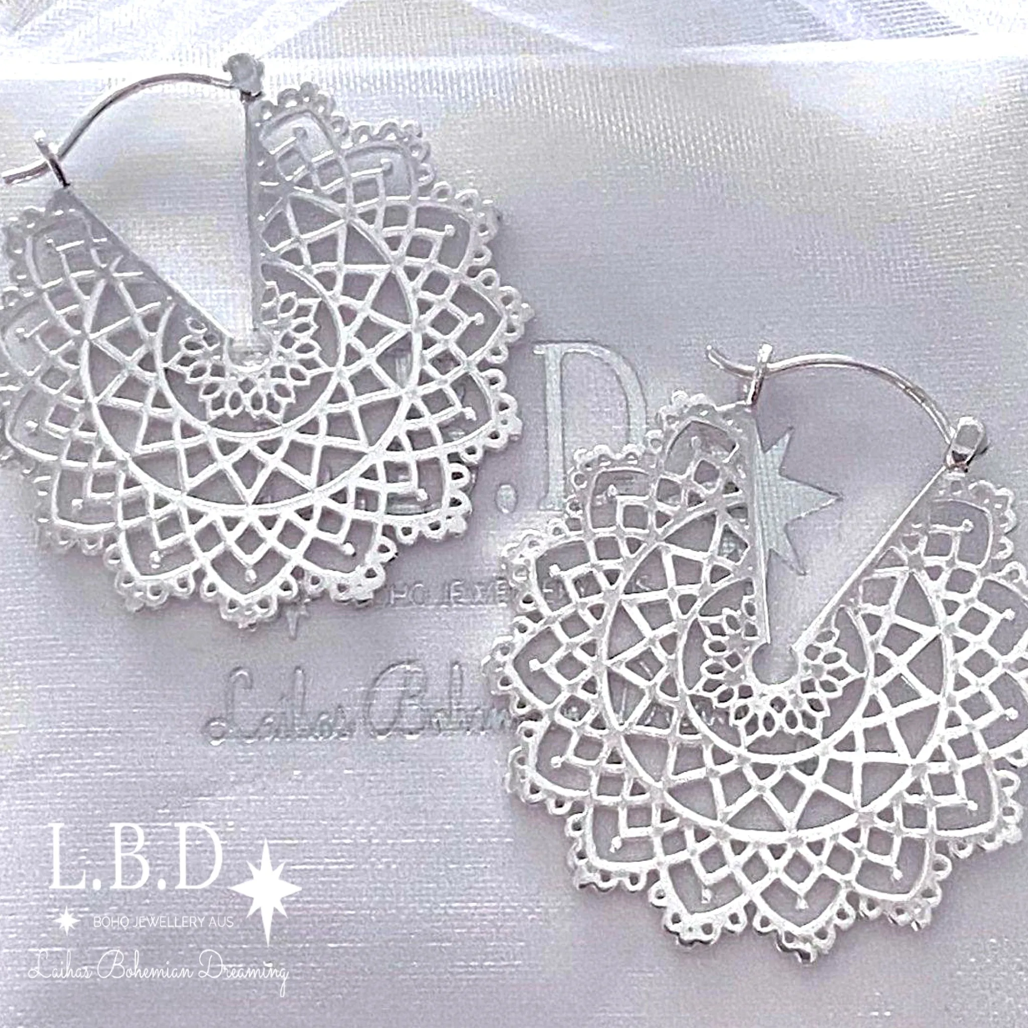 Laihas Prestige Bohemian Lace Mandala Hoop Earrings 38mm