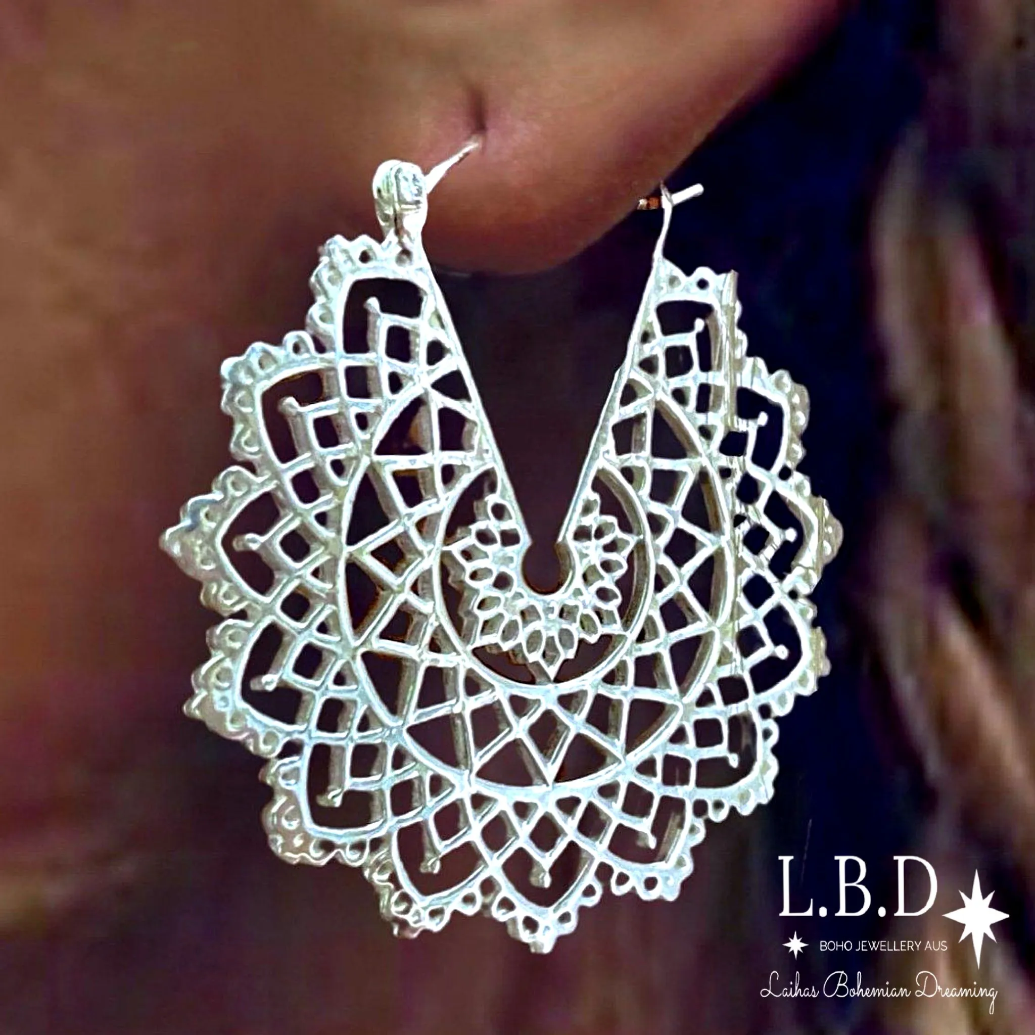 Laihas Prestige Bohemian Lace Mandala Hoop Earrings 38mm