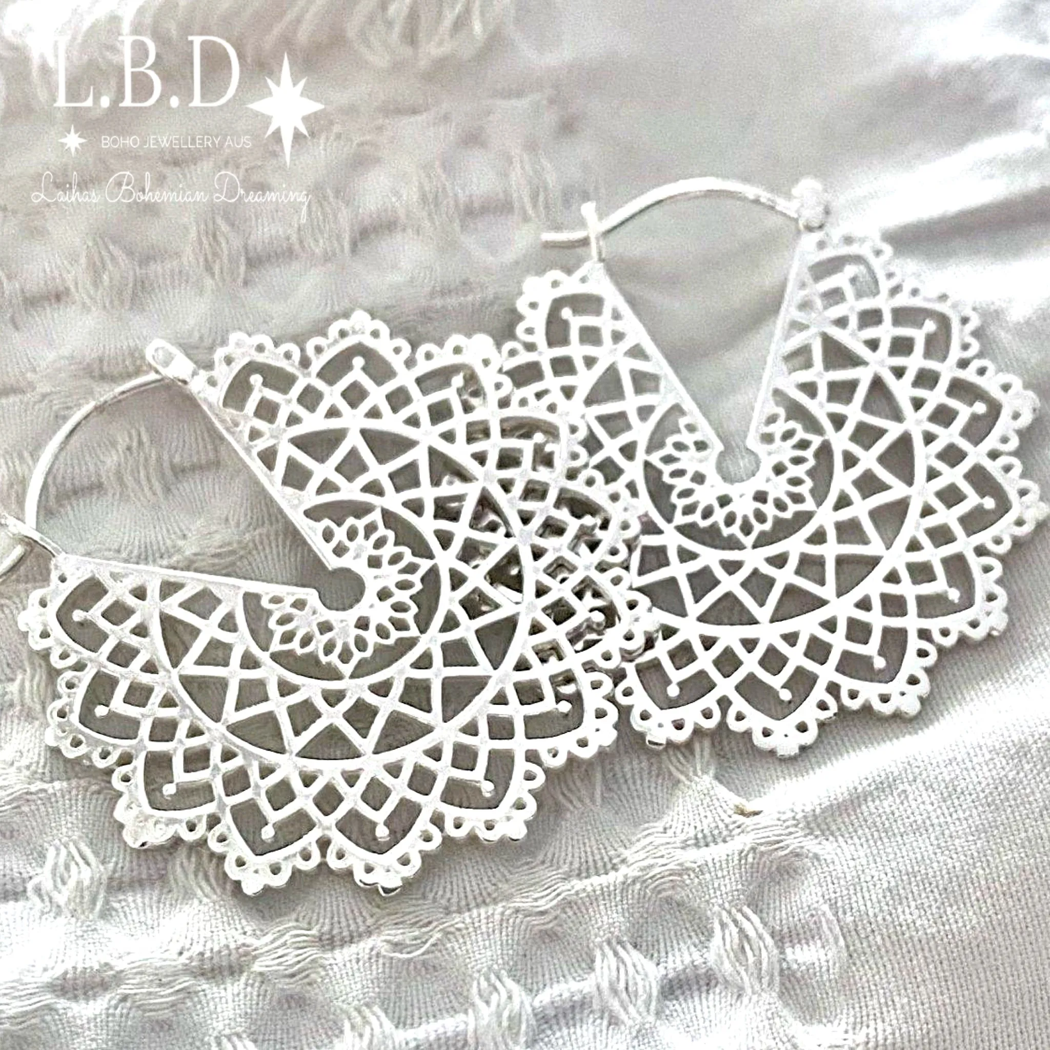 Laihas Prestige Bohemian Lace Mandala Hoop Earrings 38mm