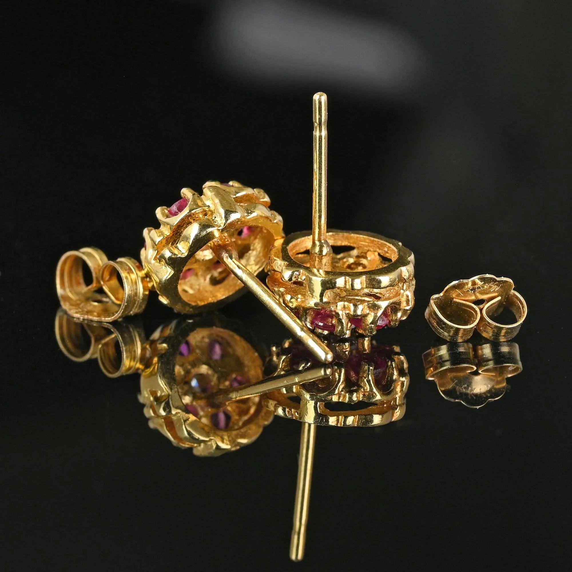 Large .30 Carat Diamond Ruby Cluster Stud Earrings in 14K Gold