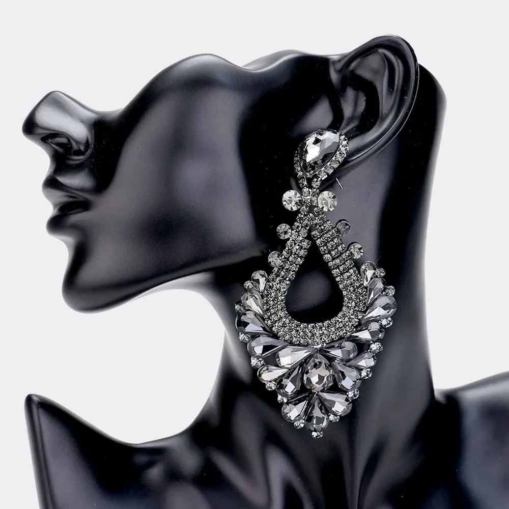 Large Black Diamond Crystal Statement Pageant Earrings | 476309
