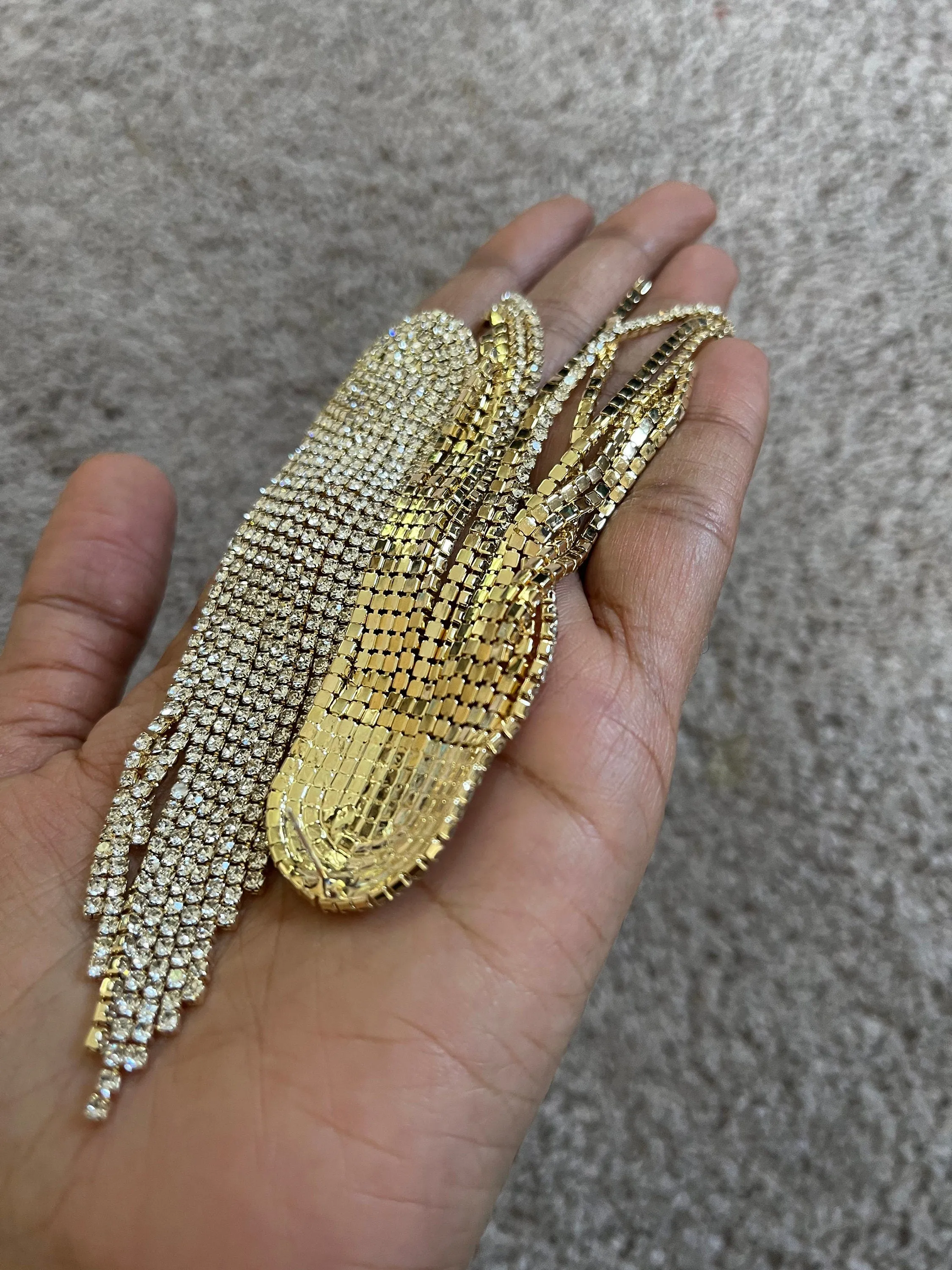 Large clear earrings , fringe clear earrings , gold tone earrings , bridal earrings big , oversized crystal earrings