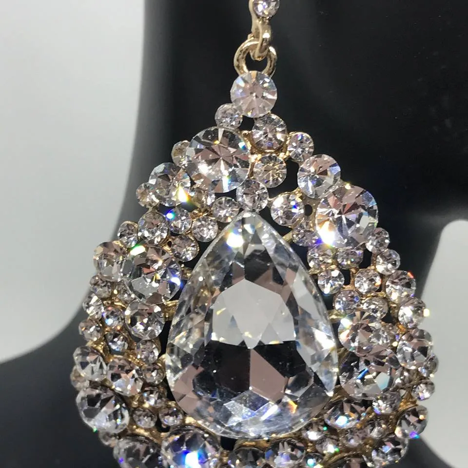 Large Crystal Earrings on Gold | Pageant Chunky Earrings on Gold | H202-7