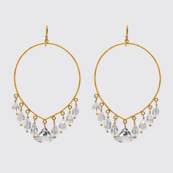 Large Dangling Oval Shape with hanging crystals/ Earring