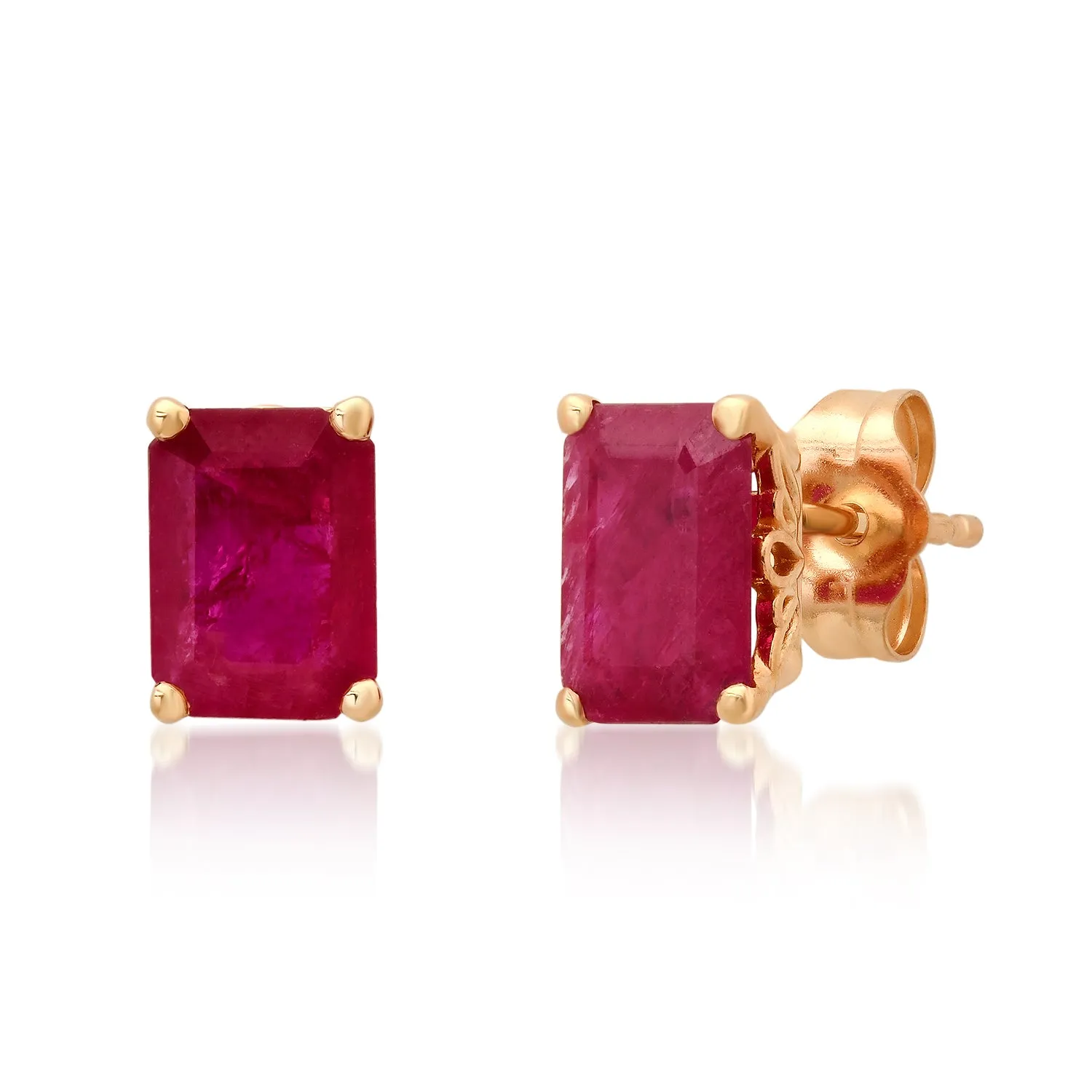 Large Emerald Cut Ruby Sprinkle Stud Earrings