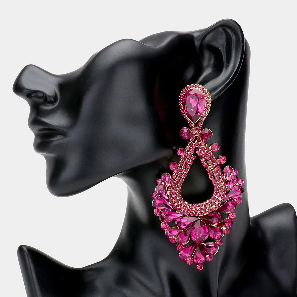 Large Fuchsia Crystal Statement Pageant Earrings | 514840
