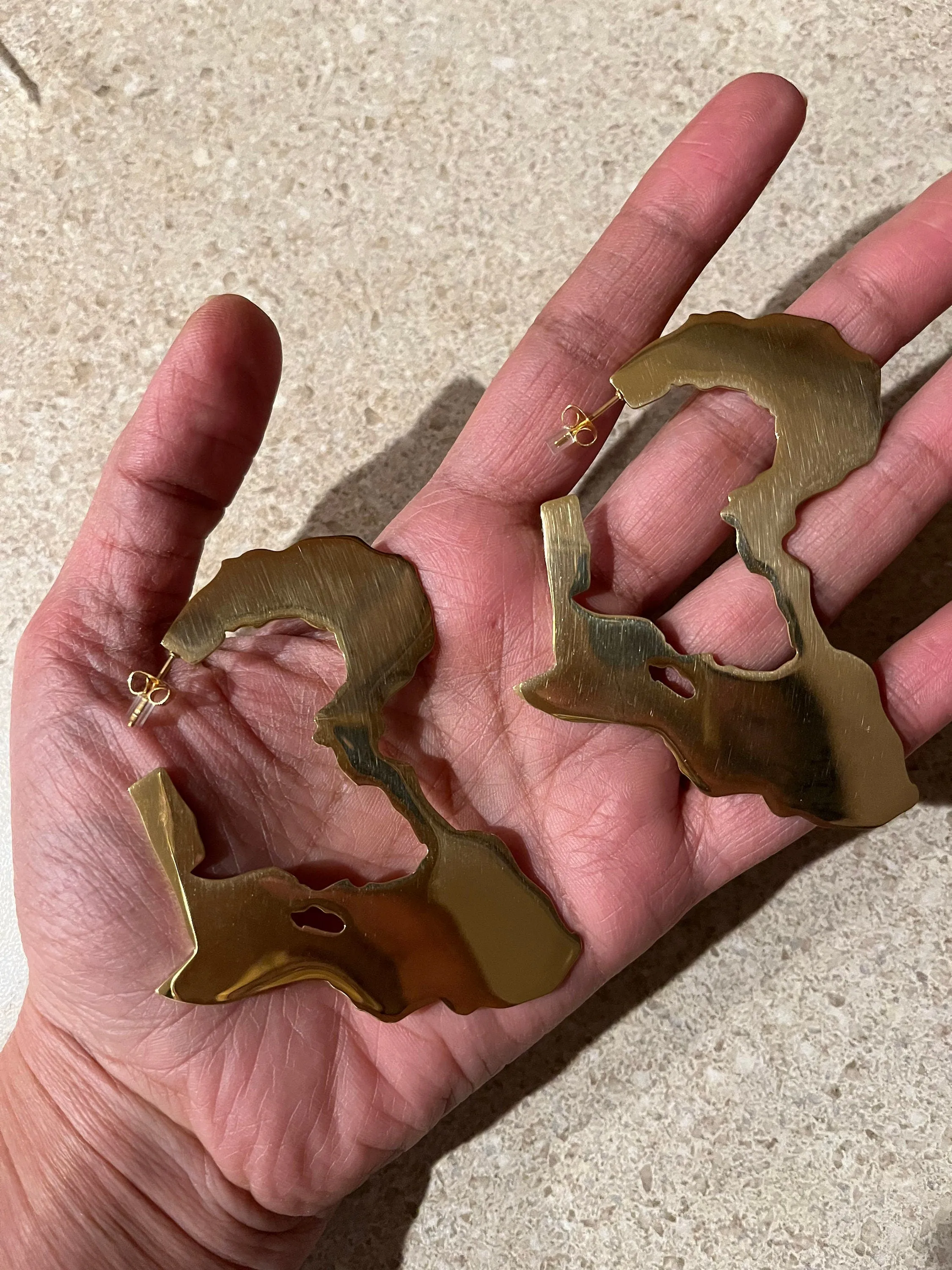 Large gold Africa earrings , huge gold hoops , big gold hoop earrings , chunky Africa map gold hoop earrings