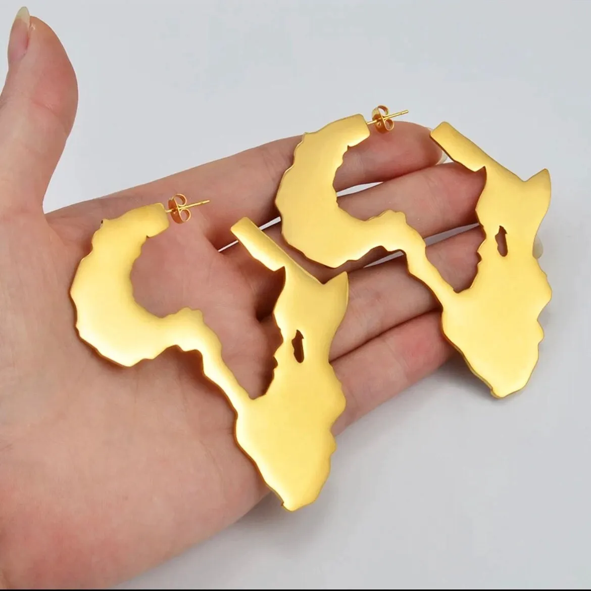 Large gold Africa earrings , huge gold hoops , big gold hoop earrings , chunky Africa map gold hoop earrings
