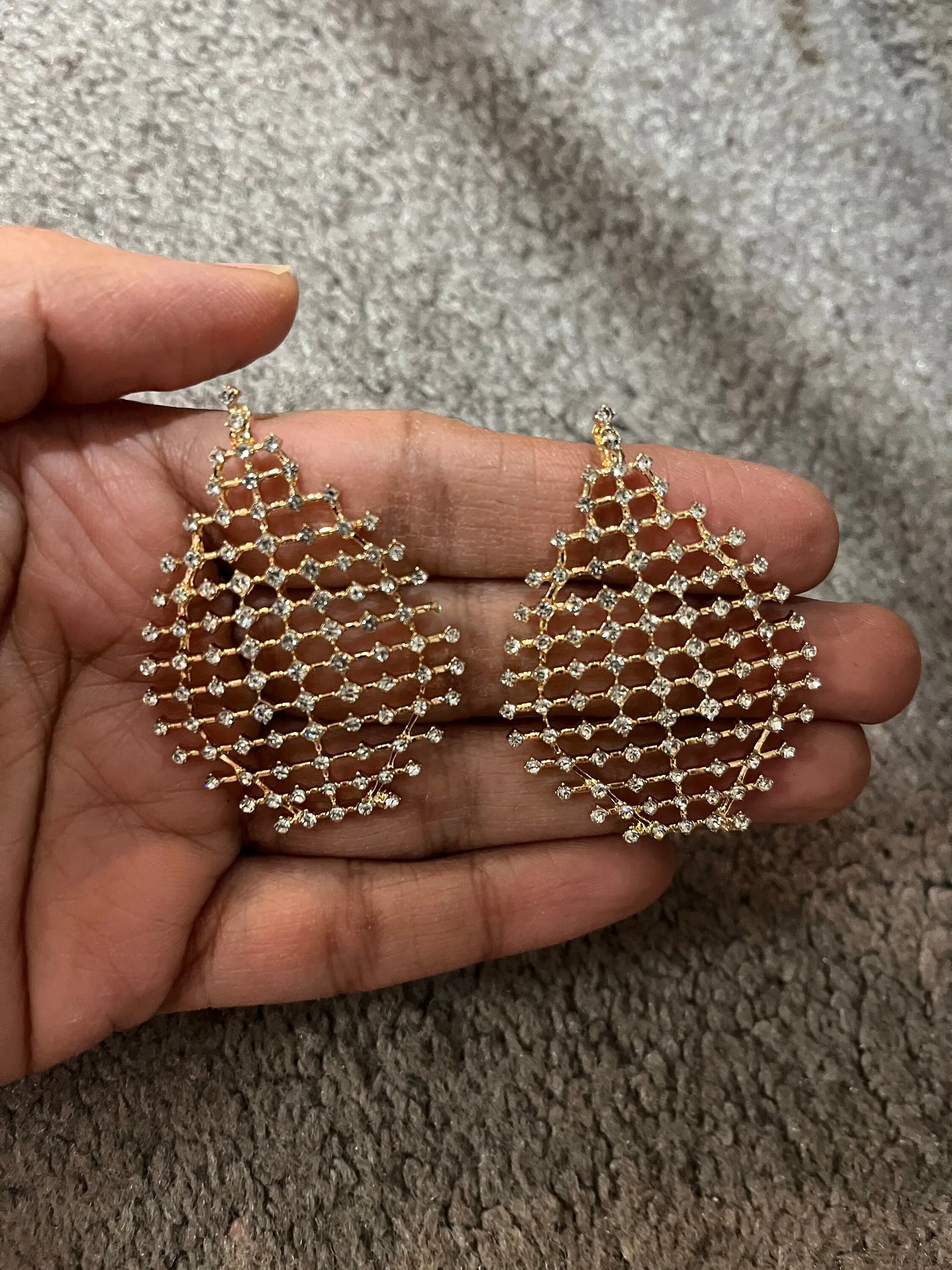 Large Gold earrings, chunky White and gold studs  clear and gold earrings, gold clear crystal earrings , bold statement earring