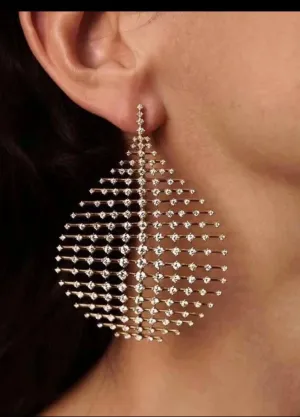 Large Gold earrings, chunky White and gold studs  clear and gold earrings, gold clear crystal earrings , bold statement earring