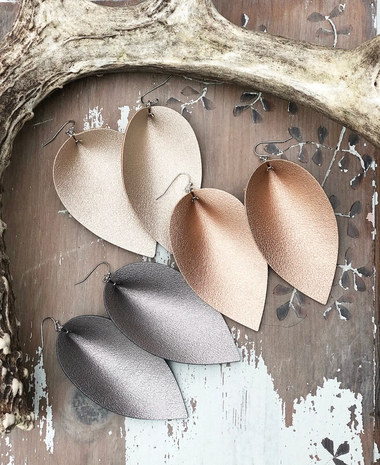 Large Metallic Leather Earrings
