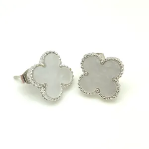Large Silver Mother of Pearl Quatrefoil Stud Earrings