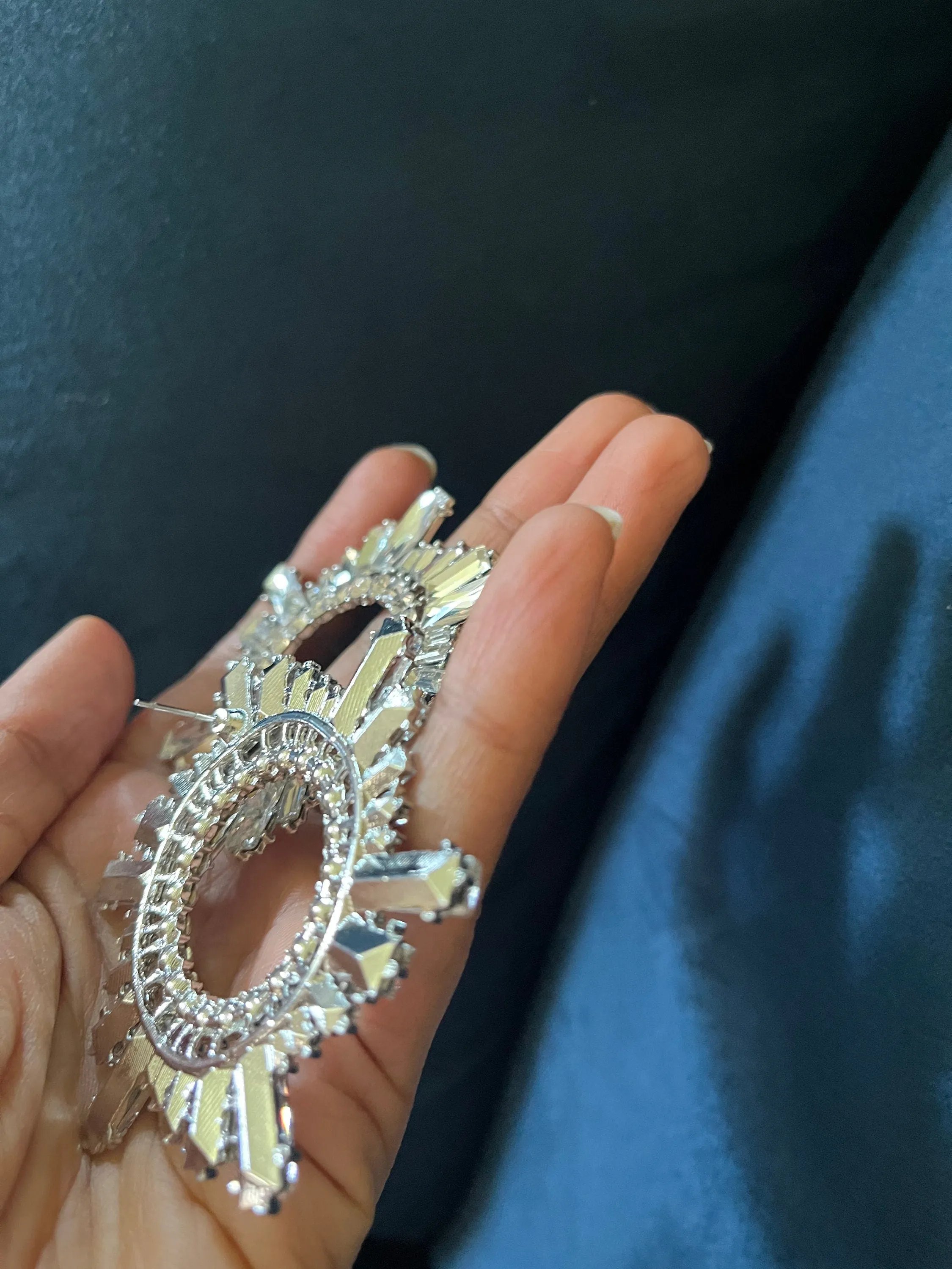 Large White earrings stud Sunburst crystal Rhinestone Round Crystal Pageant oversized Clear silver white stud Earrings big huge