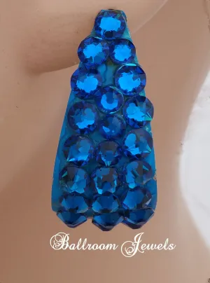 Large wide hoop crystal earrings in Capri Blue