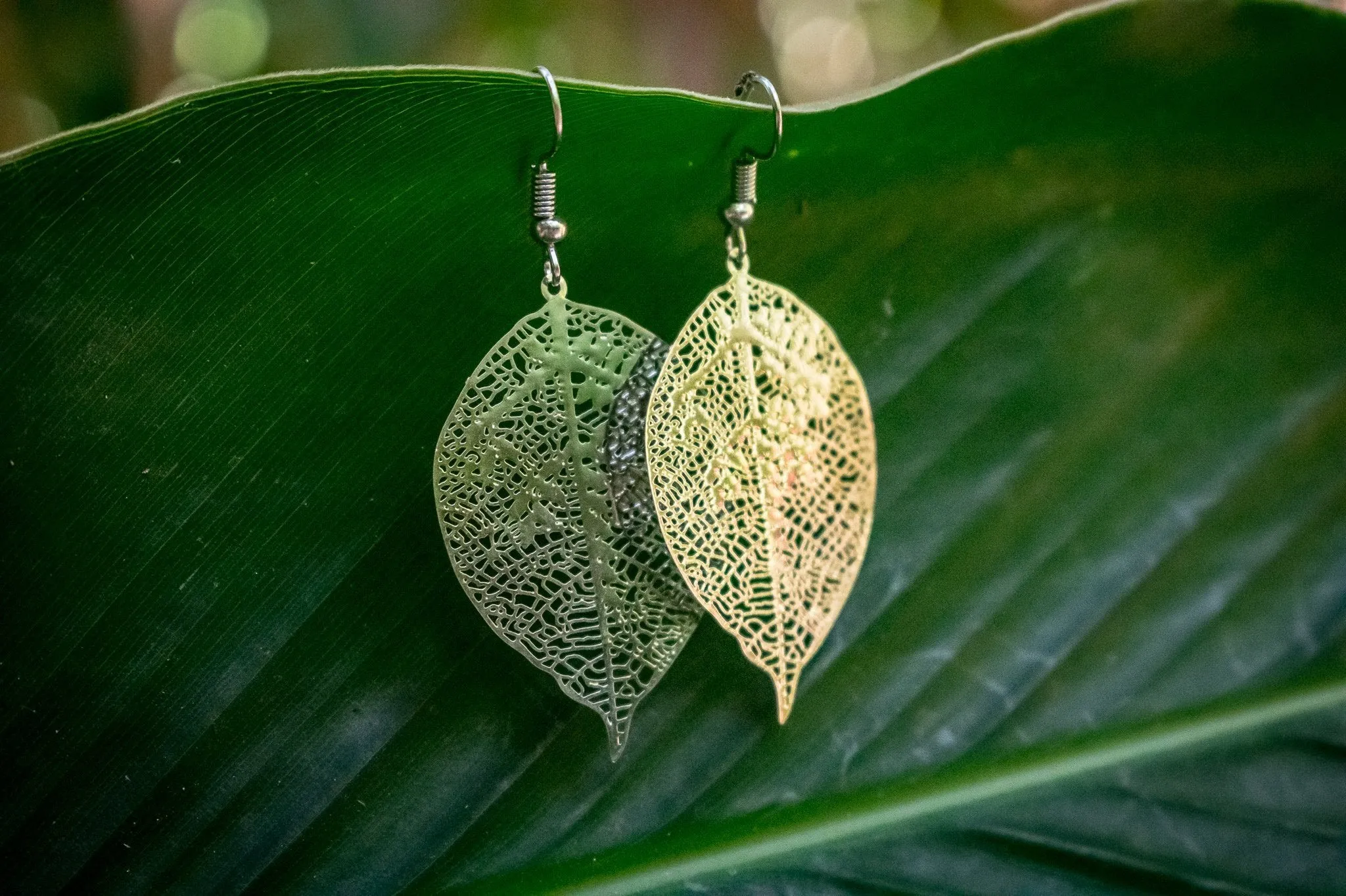 Leaf large - White Brass Earrings