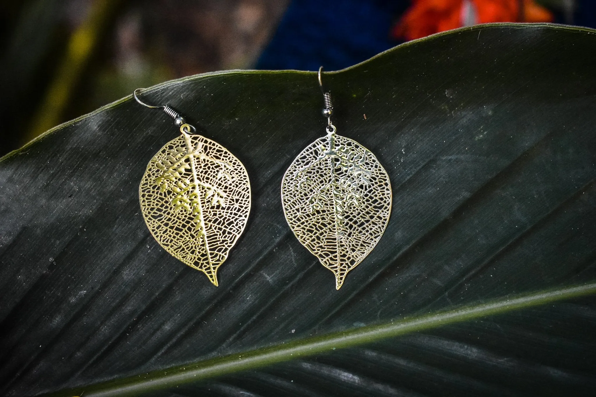 Leaf large - White Brass Earrings