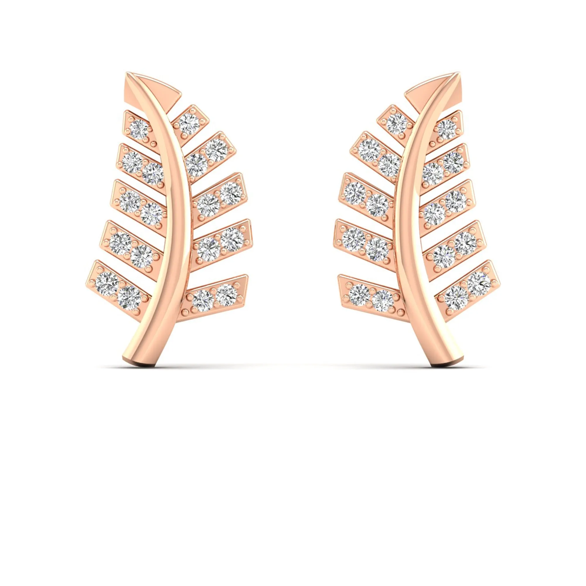 Leaf Petite Diamond Stud Earrings
