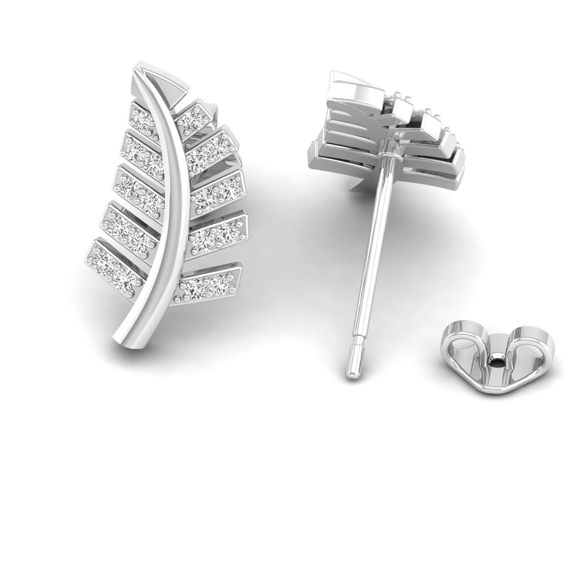 Leaf Petite Diamond Stud Earrings