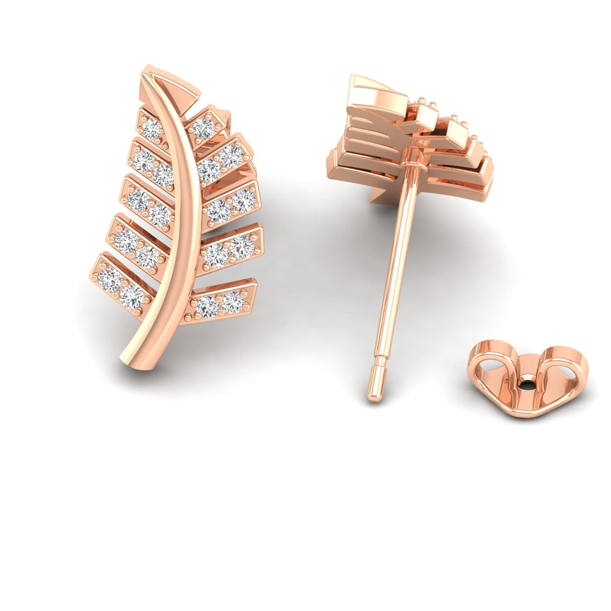 Leaf Petite Diamond Stud Earrings