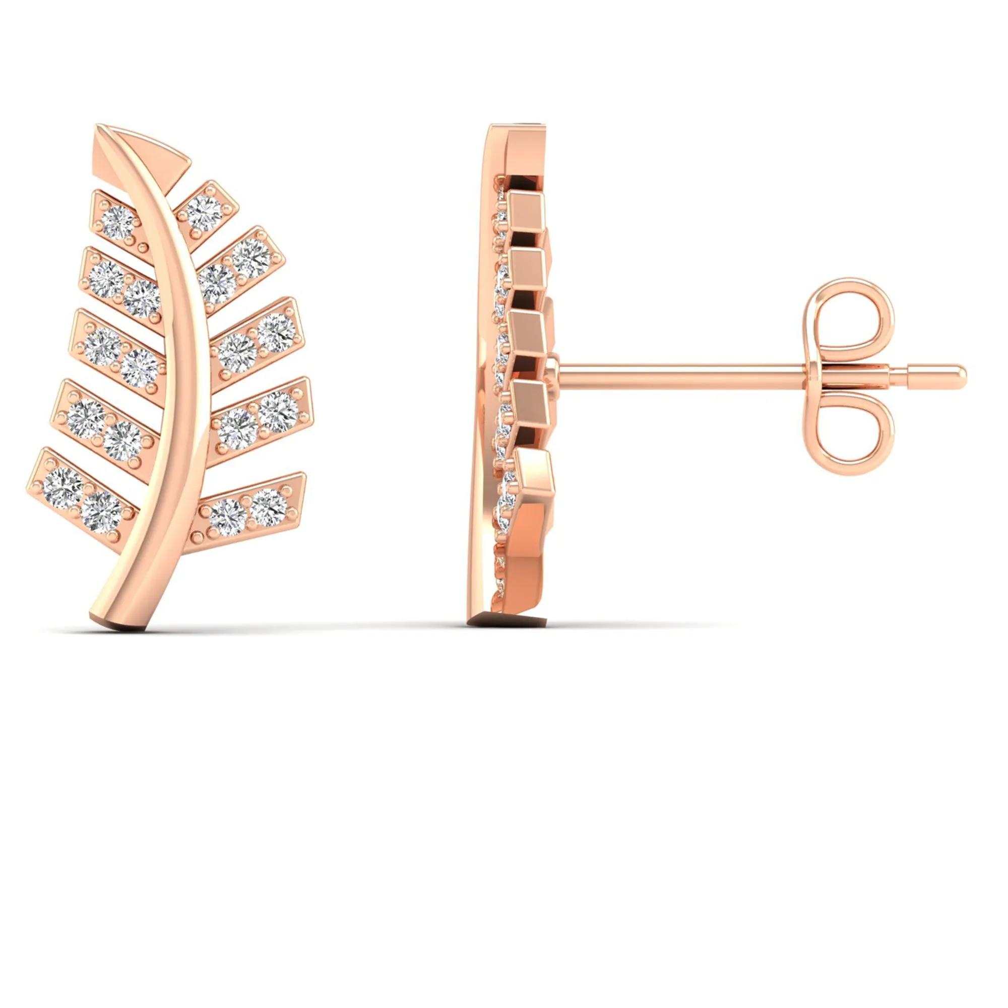 Leaf Petite Diamond Stud Earrings
