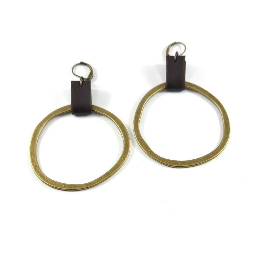 Leather & Brass Organic Circle Earrings