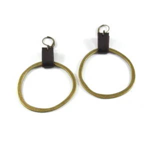 Leather & Brass Organic Circle Earrings