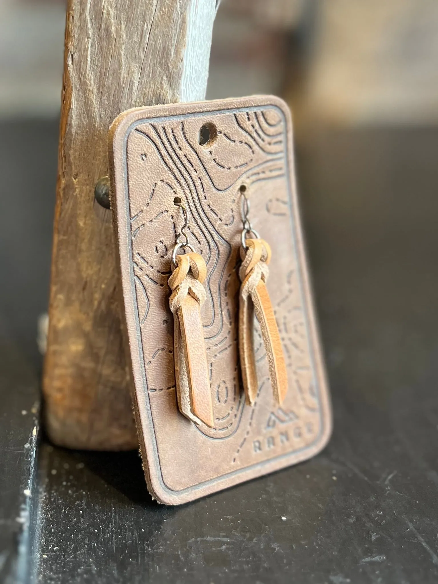 Leather Braided Earrings- Natural