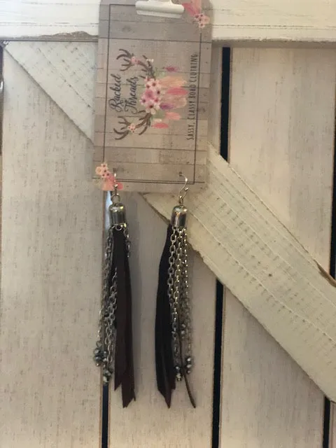 Leather Chain Western Style Dangle Earrings