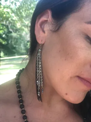 Leather Chain Western Style Dangle Earrings