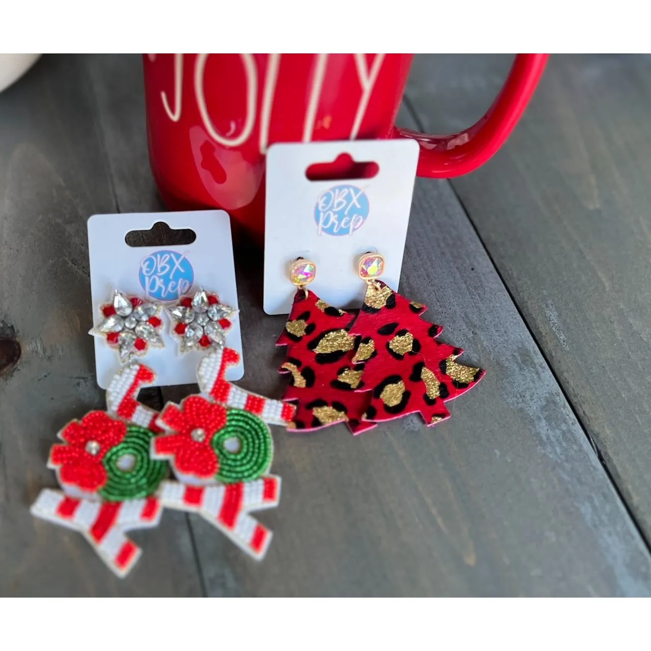 Leather Leopard Christmas Tree Dangle Earrings