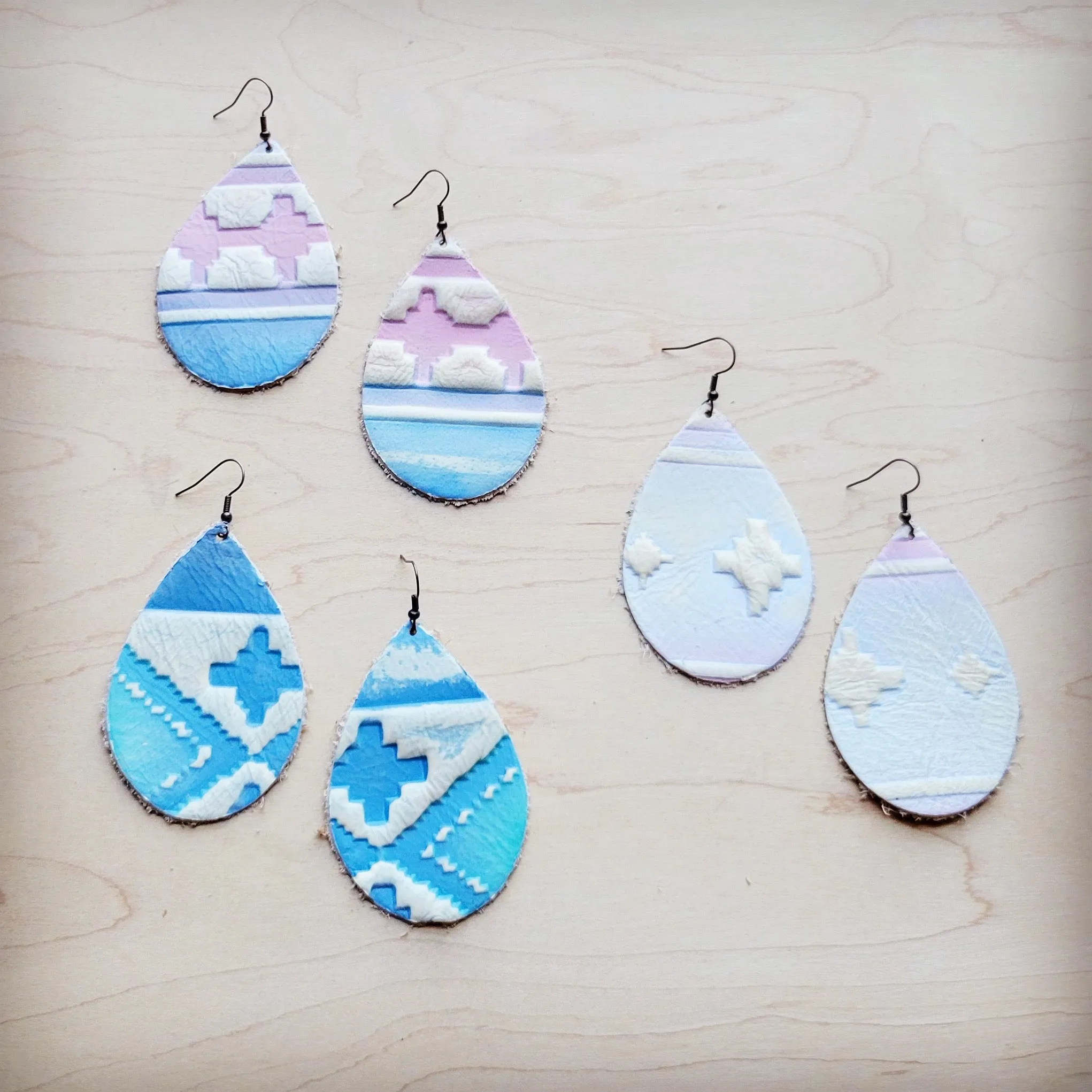 Leather Teardrop Earring- Pastel Navajo 224y