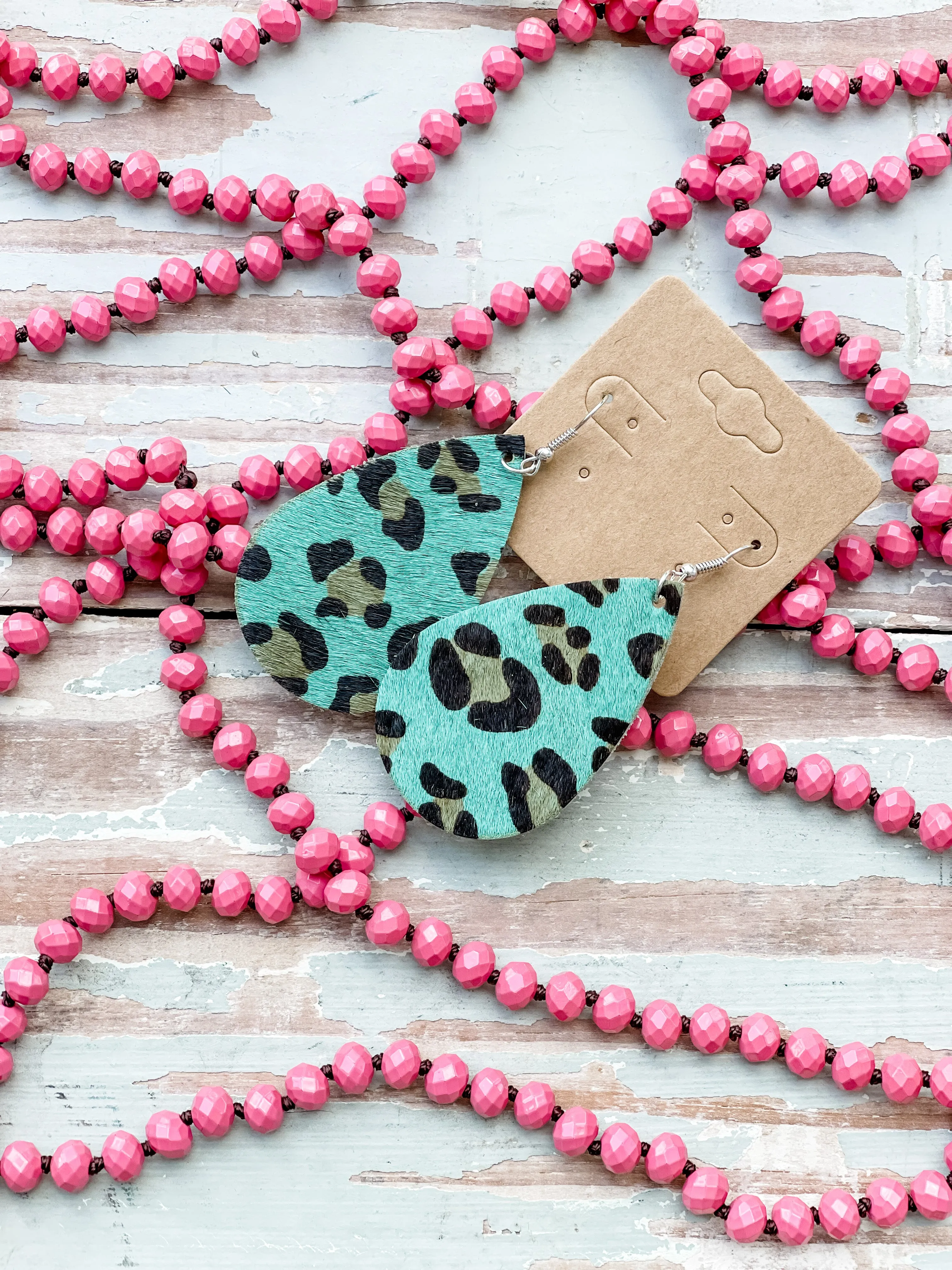 Leopard Turquoise Teardrop Earrings