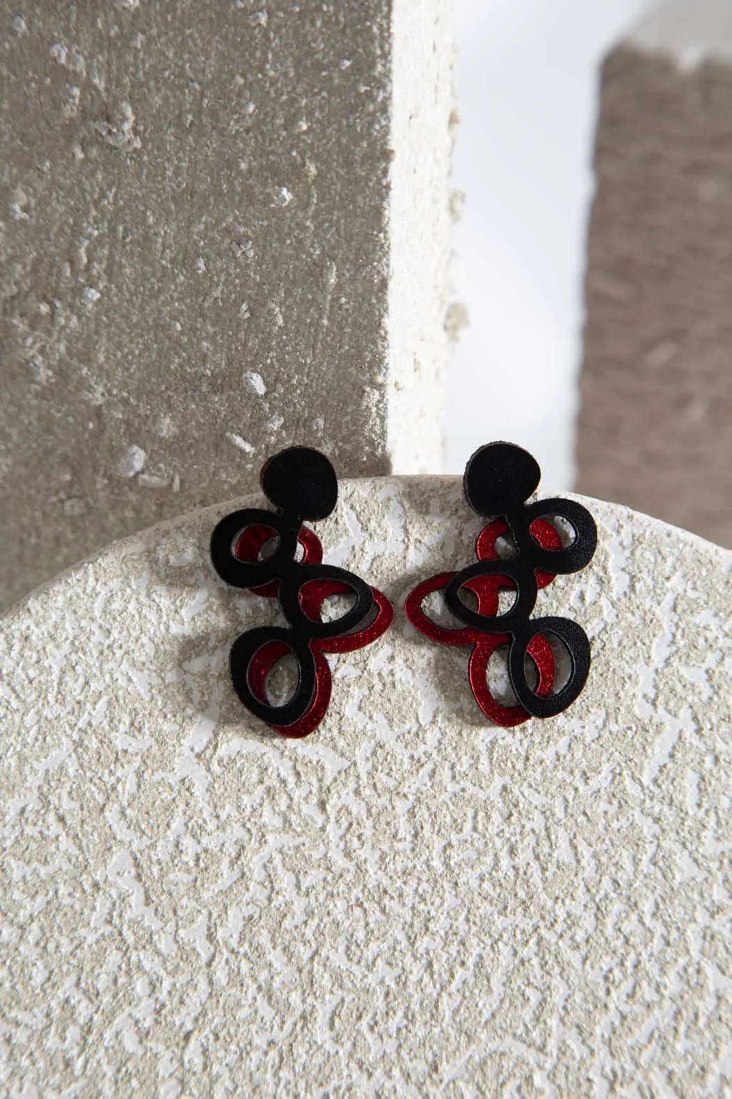 Lightplay Double Layer Earrings - Black/Red