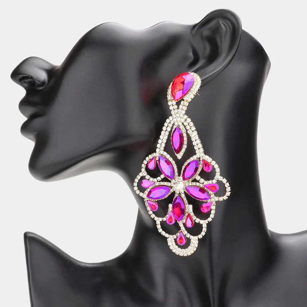 Lightweight Purple AB Crystal Marquise Teardrop Pageant Earrings  | Prom Earrings |  577810